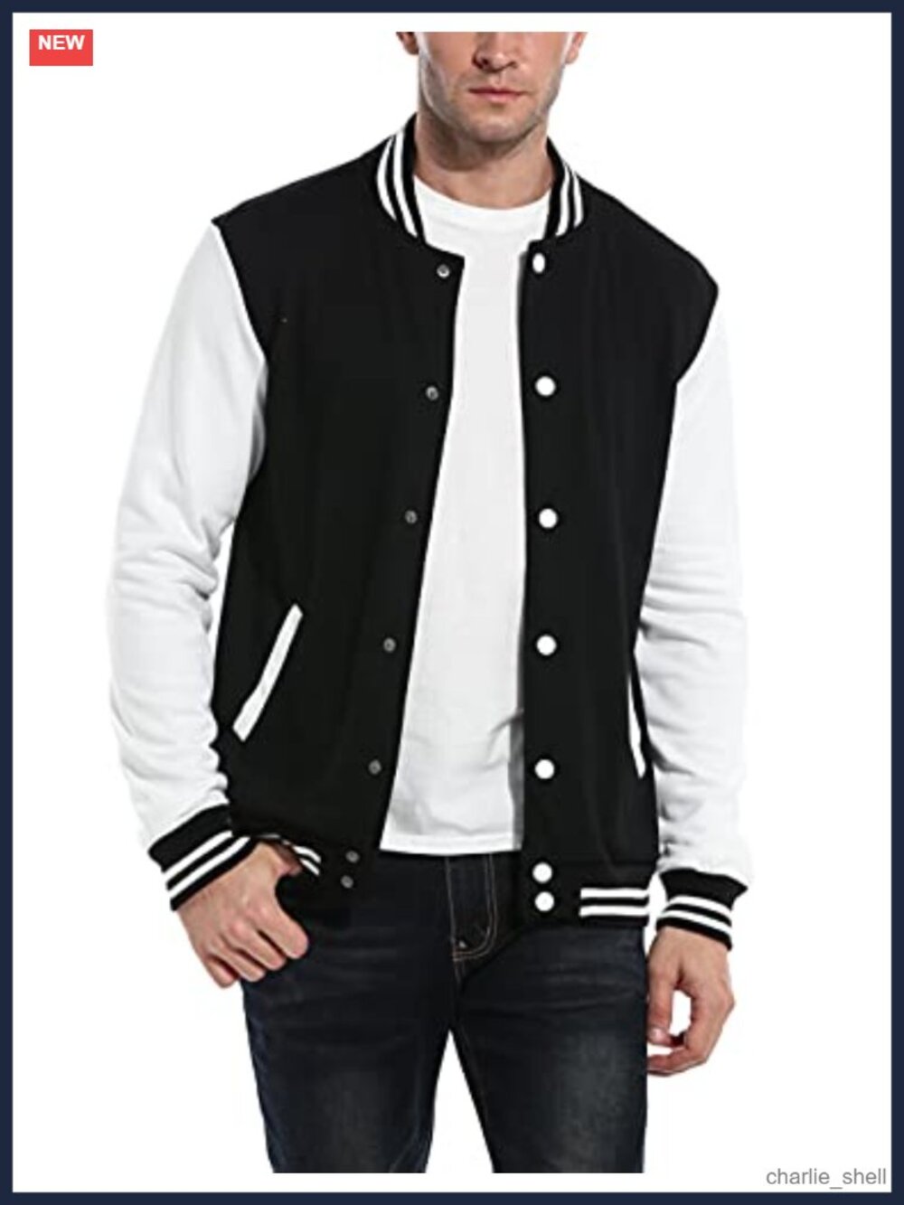 Men's Varsity Letterman Bomber Jacket Cotton Slim Fit Button Rib Collar